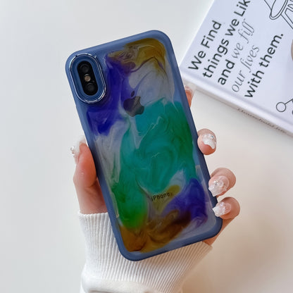 For iPhone X / XS Oil Painting Electroplating TPU Phone Case(Blue) - More iPhone Cases by buy2fix | Online Shopping UK | buy2fix