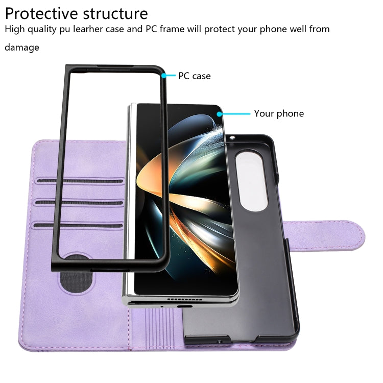 For Samsung Galaxy Z Fold4 5G Heart Pattern Skin Feel Leather Phone Case(Purple) - Galaxy Z Fold4 5G Cases by buy2fix | Online Shopping UK | buy2fix