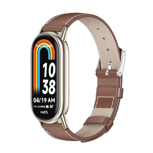 For Xiaomi Mi Band 8 / 9 / 9 NFC Mijobs Genuine Leather Watch Band(Brown Light Gold) - Watch Bands by MIJOBS | Online Shopping UK | buy2fix