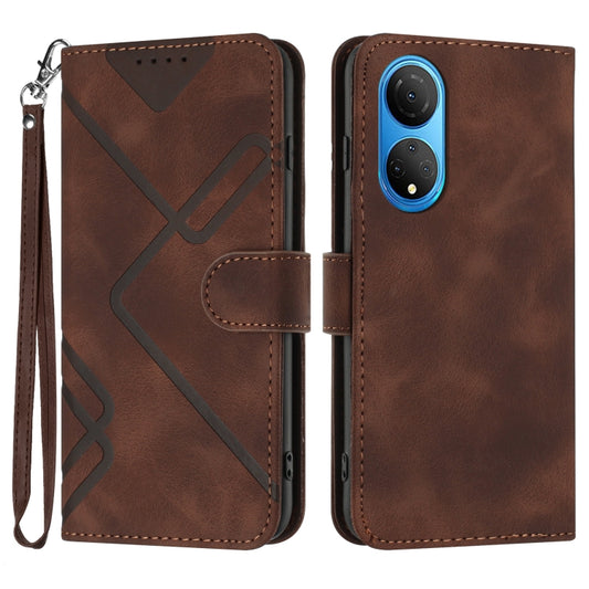 For Honor X7 4G/Play 30 Plus Line Pattern Skin Feel Leather Phone Case(Coffee) - Honor Cases by buy2fix | Online Shopping UK | buy2fix