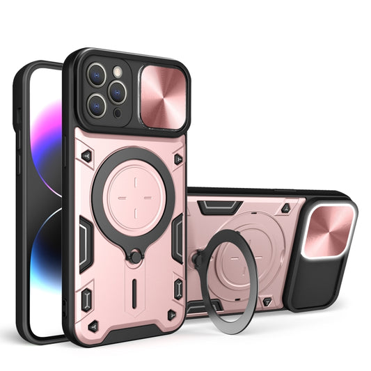 For iPhone 13 Pro CD Texture Sliding Camshield Magnetic Holder Phone Case(Pink) - iPhone 13 Pro Cases by buy2fix | Online Shopping UK | buy2fix