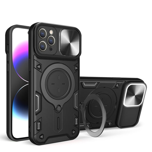 For iPhone 13 Pro CD Texture Sliding Camshield Magnetic Holder Phone Case(Black) - iPhone 13 Pro Cases by buy2fix | Online Shopping UK | buy2fix