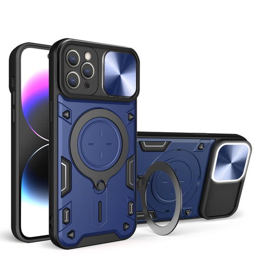 For iPhone 13 Pro CD Texture Sliding Camshield Magnetic Holder Phone Case(Blue) - iPhone 13 Pro Cases by buy2fix | Online Shopping UK | buy2fix