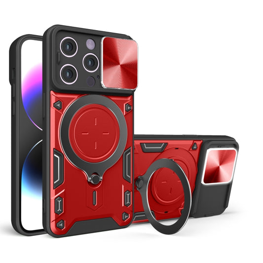 For iPhone 15 Pro Max CD Texture Sliding Camshield Magnetic Holder Phone Case(Red) - iPhone 15 Pro Max Cases by buy2fix | Online Shopping UK | buy2fix