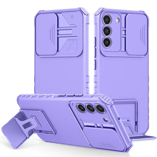 For Samsung Galaxy S22+ 5G Stereoscopic Holder Sliding Camshield Phone Case(Purple) - Galaxy S22+ 5G Cases by buy2fix | Online Shopping UK | buy2fix