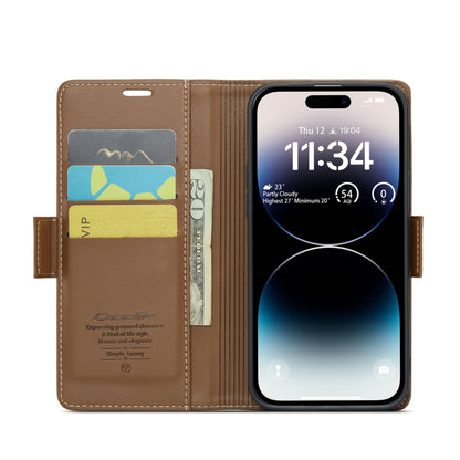 For iPhone 14 Pro CaseMe 023 Butterfly Buckle Litchi Texture RFID Anti-theft Leather Phone Case(Brown) - iPhone 14 Pro Cases by CaseMe | Online Shopping UK | buy2fix