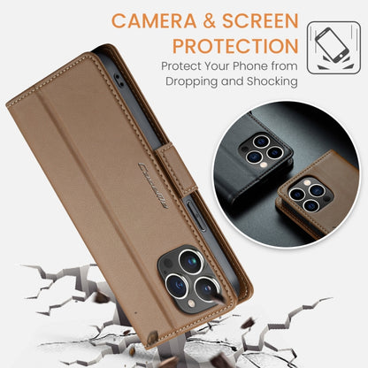 For iPhone 14 Pro Max CaseMe 023 Butterfly Buckle Litchi Texture RFID Anti-theft Leather Phone Case(Brown) - iPhone 14 Pro Max Cases by CaseMe | Online Shopping UK | buy2fix