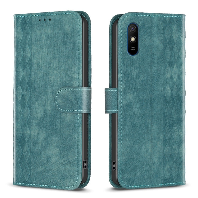 For Xiaomi Redmi 9A Plaid Embossed Leather Phone Case(Green) - Xiaomi Cases by buy2fix | Online Shopping UK | buy2fix