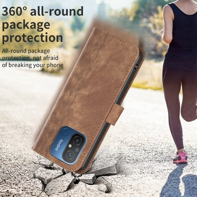 For Xiaomi Redmi 12C Plaid Embossed Leather Phone Case(Brown) - Xiaomi Cases by buy2fix | Online Shopping UK | buy2fix