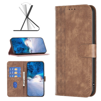 For Xiaomi Redmi Note 12S 4G / Note 11 Plaid Embossed Leather Phone Case(Brown) - Xiaomi Cases by buy2fix | Online Shopping UK | buy2fix