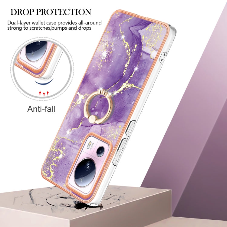 For Xiaomi 13 Lite 5G Electroplating Marble IMD TPU Phone Case with Ring Holder(Purple 002) - 13 Lite Cases by buy2fix | Online Shopping UK | buy2fix