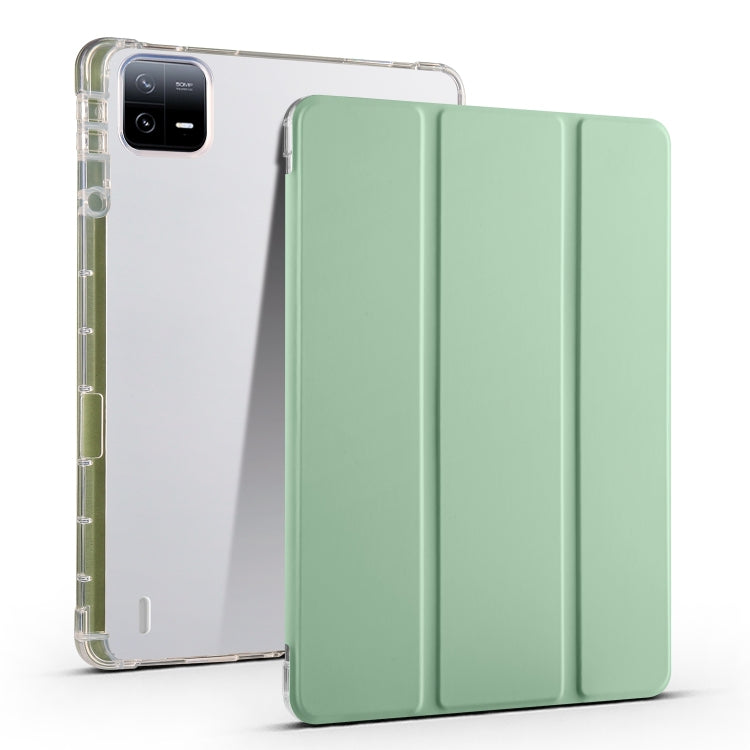 For Xiaomi Pad 6 / 6 Pro 3-fold Clear TPU Smart Leather Tablet Case with Pen Slot(Green) -  by buy2fix | Online Shopping UK | buy2fix