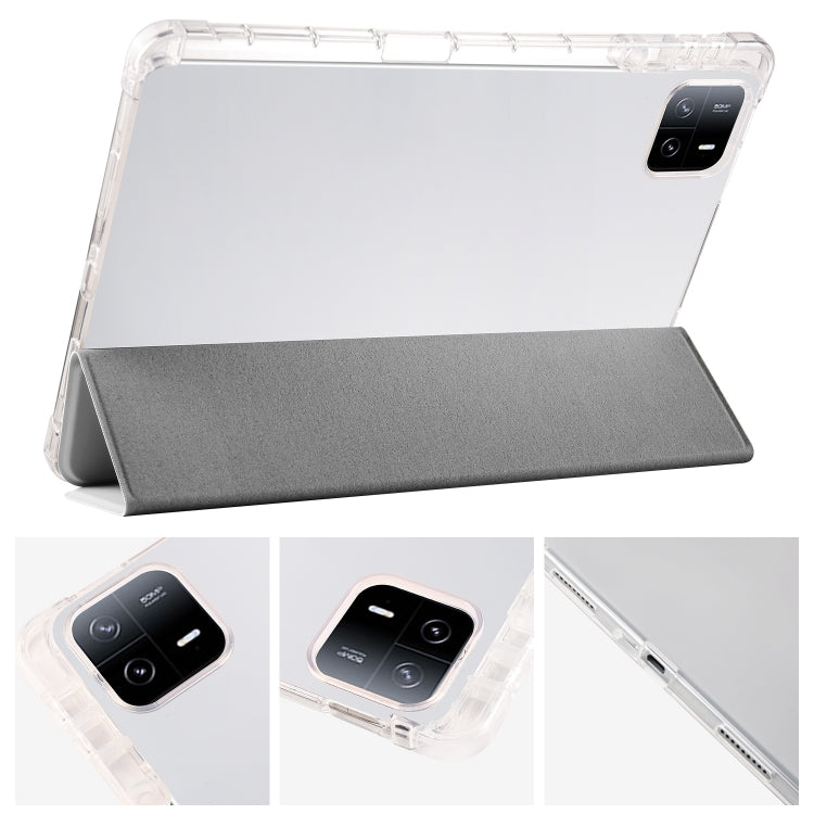 For Xiaomi Pad 6 / 6 Pro 3-fold Clear TPU Smart Leather Tablet Case with Pen Slot(Space Gray) -  by buy2fix | Online Shopping UK | buy2fix