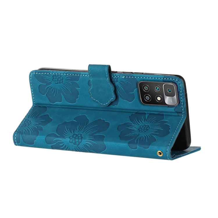 For Xiaomi Redmi 10 Flower Embossing Pattern Leather Phone Case(Blue) - Xiaomi Cases by buy2fix | Online Shopping UK | buy2fix