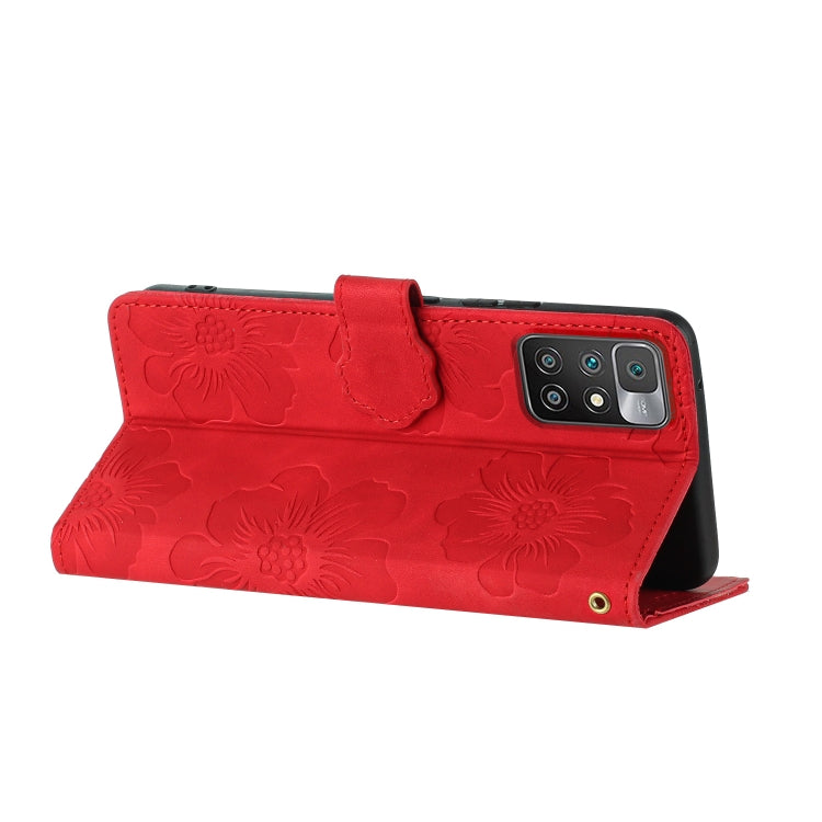 For Xiaomi Redmi 10 Flower Embossing Pattern Leather Phone Case(Red) - Xiaomi Cases by buy2fix | Online Shopping UK | buy2fix