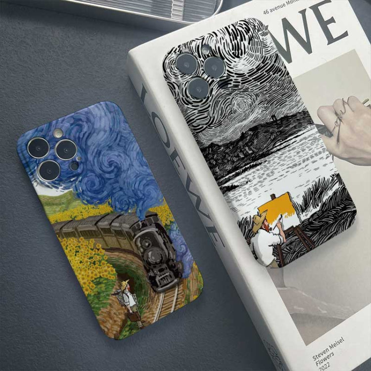 For iPhone 12 Precise Hole Oil Painting Pattern PC Phone Case(Handcart) - iPhone 12 / 12 Pro Cases by buy2fix | Online Shopping UK | buy2fix