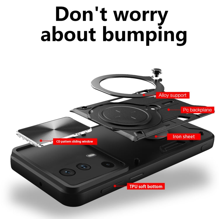 For Xiaomi 13 Lite / Civi 2 5G CD Texture Sliding Camshield Magnetic Holder Phone Case(Black) - 13 Lite Cases by buy2fix | Online Shopping UK | buy2fix
