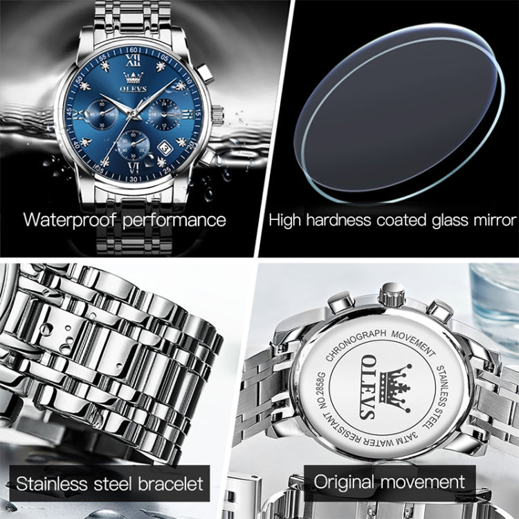 OLEVS 2858 Men Multifunctional Business Waterproof Quartz Watch(Blue) - Metal Strap Watches by OLEVS | Online Shopping UK | buy2fix
