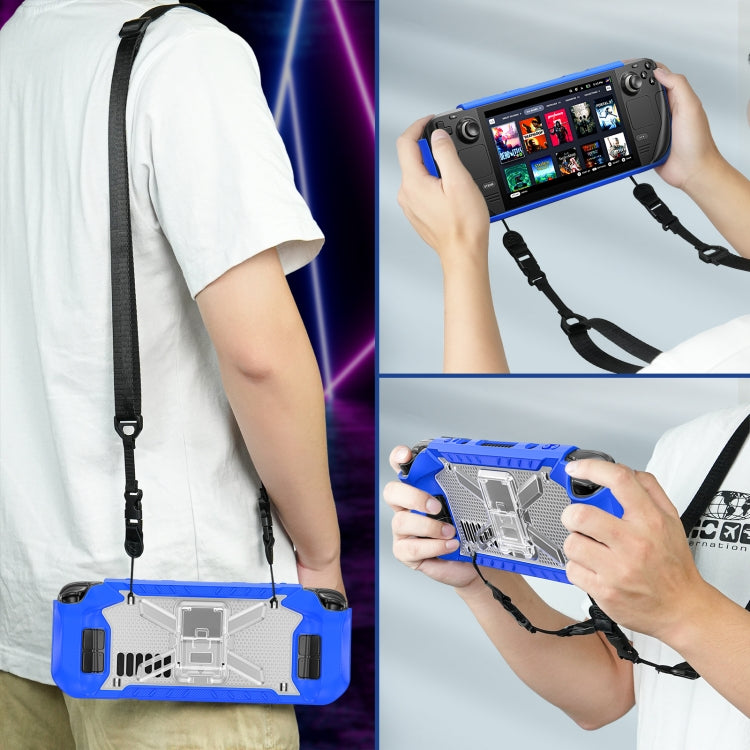 For Steam Deck Shockproof Game Console Case with Holder & Shoulder Strap(Blue+Transparent) - Accessories by buy2fix | Online Shopping UK | buy2fix