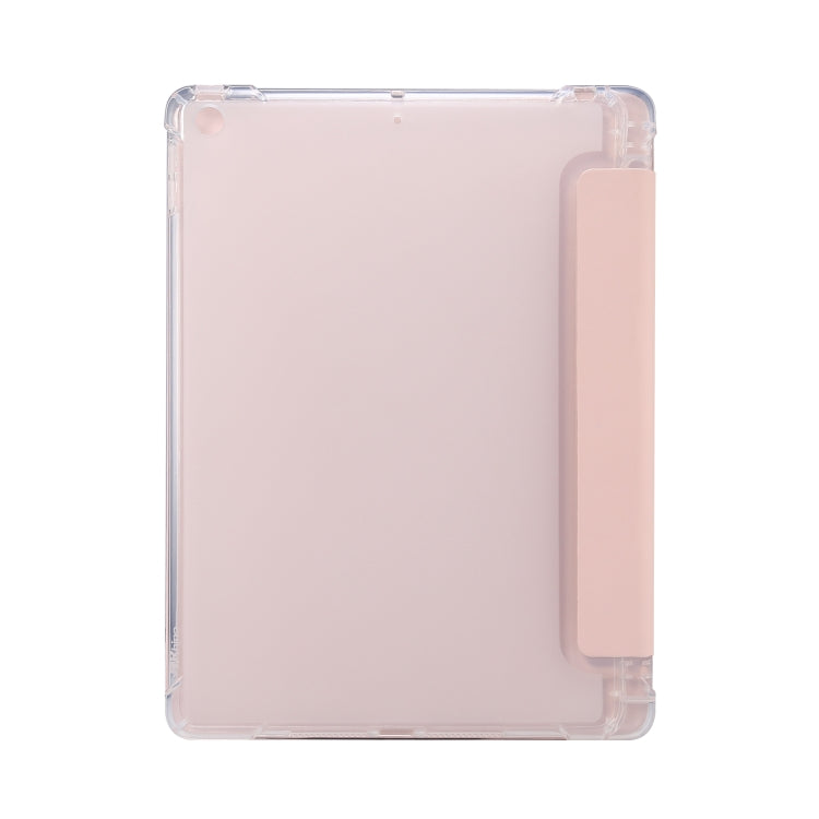 For iPad 10.2 2021 / 2020 / 2019 3-folding Electric Pressed Skin Texture Horizontal Flip Shockproof Transparent TPU + PU Leather Case with Holder & Pen Slot & Sleep / Wake-up Function(Light Pink) - Apple Accessories by buy2fix | Online Shopping UK | buy2fix