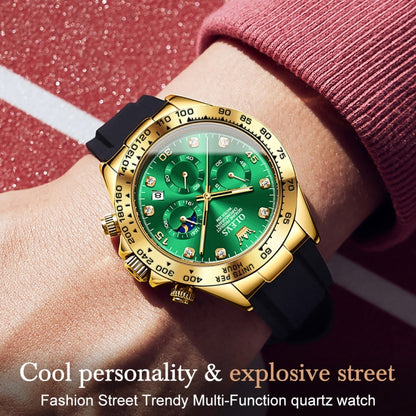 OLEVS 2875 Men Multifunctional Sports Chronograph Waterproof Quartz Watch(Green + Gold) - Silicone Strap Watches by OLEVS | Online Shopping UK | buy2fix