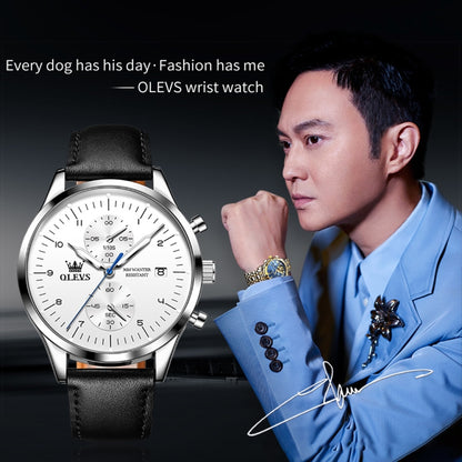 OLEVS 2880 Men Multifunctional Business Waterproof Leather Strap Quartz Watch(White) - Leather Strap Watches by OLEVS | Online Shopping UK | buy2fix