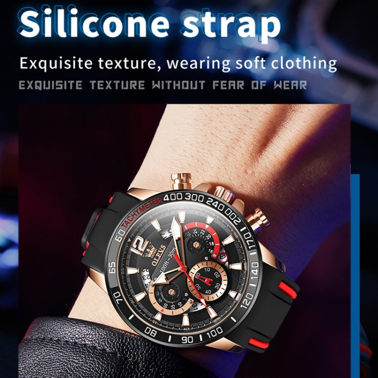 OLEVS 9936 Men Multifunctional Sports Waterproof Quartz Watch(Black) - Silicone Strap Watches by OLEVS | Online Shopping UK | buy2fix