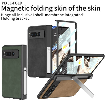 For Google Pixel Fold GKK Integrated Frosted Fold Hinge Leather Phone Case with Holder(Brown) - Google Cases by GKK | Online Shopping UK | buy2fix