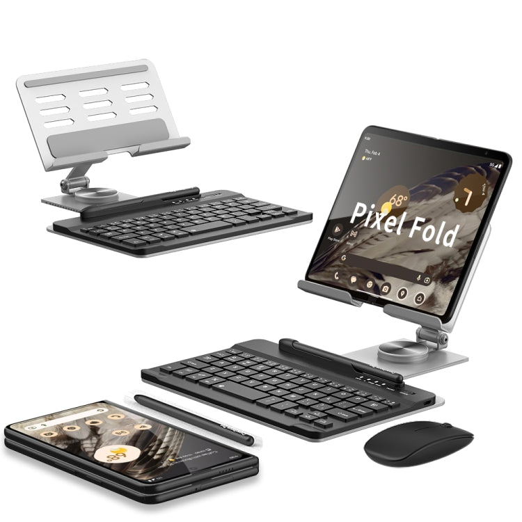 For Google Pixel Fold GKK Folding Bluetooth Keyboard Holder with Pen + Holder + Keyboard + Mouse(Silver) - Others Keyboard by GKK | Online Shopping UK | buy2fix