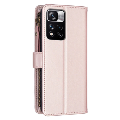 For Xiaomi Redmi Note 11 Pro 9 Card Slots Zipper Wallet Leather Flip Phone Case(Rose Gold) - Redmi Note 11 Pro Case by buy2fix | Online Shopping UK | buy2fix