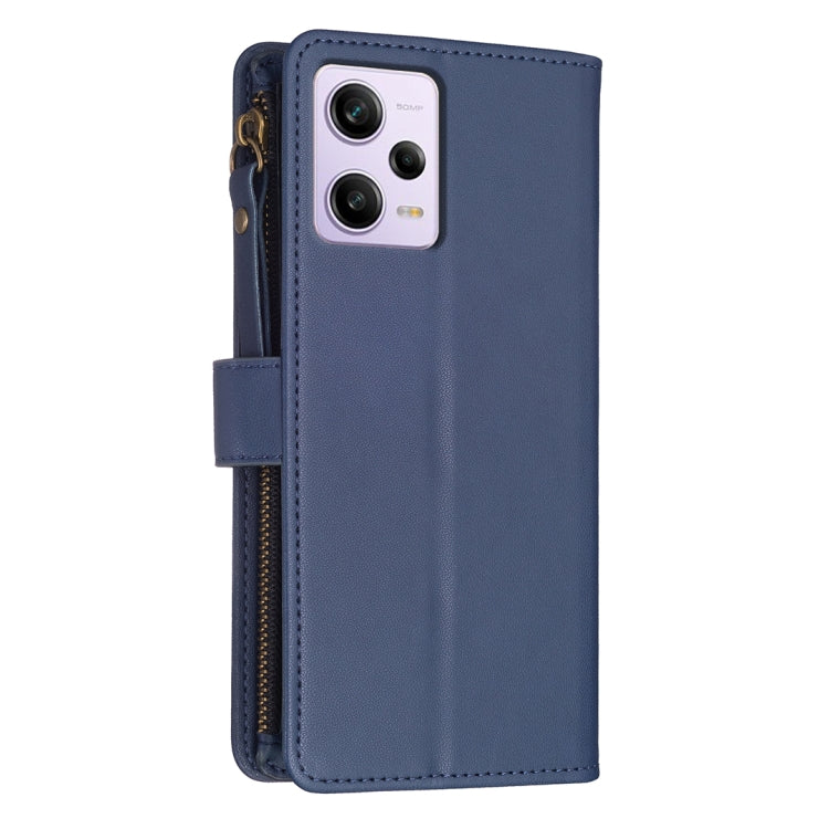 For Xiaomi Redmi Note 12 Pro 9 Card Slots Zipper Wallet Leather Flip Phone Case(Blue) - Note 12 Pro Cases by buy2fix | Online Shopping UK | buy2fix