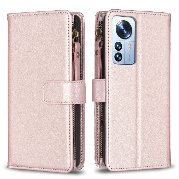 For Xiaomi 12 Pro 9 Card Slots Zipper Wallet Leather Flip Phone Case(Rose Gold) - 12 Pro Cases by buy2fix | Online Shopping UK | buy2fix