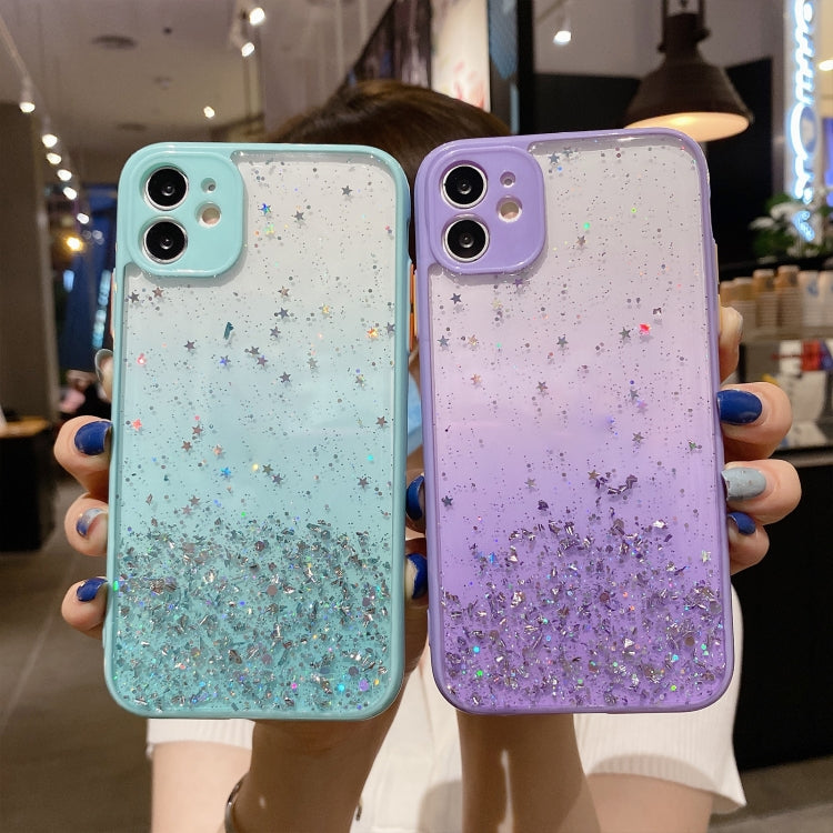 For iPhone 12 Starry Gradient Glitter Powder TPU Phone Case(Lake Green) - iPhone 12 / 12 Pro Cases by buy2fix | Online Shopping UK | buy2fix