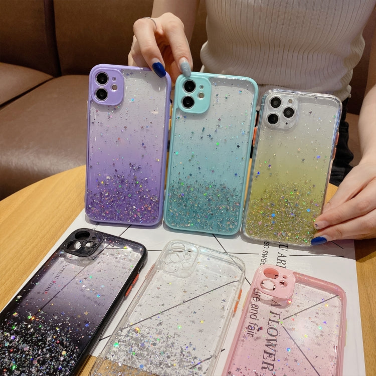 For iPhone 12 Starry Gradient Glitter Powder TPU Phone Case(Lake Green) - iPhone 12 / 12 Pro Cases by buy2fix | Online Shopping UK | buy2fix