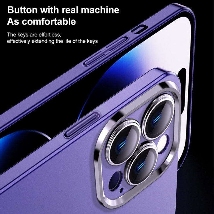 For iPhone 14 Pro Frosted Metal Material Phone Case with Lens Protection(Dark Blue) - iPhone 14 Pro Cases by buy2fix | Online Shopping UK | buy2fix