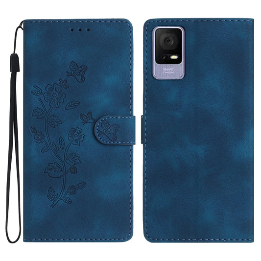 For TCL 405 / 406 / 408 Flower Butterfly Embossing Pattern Leather Phone Case(Blue) - More Brand by buy2fix | Online Shopping UK | buy2fix