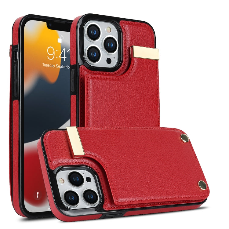 For iPhone 14 Pro Metal Buckle Card Slots Phone Case(Red) - iPhone 14 Pro Cases by buy2fix | Online Shopping UK | buy2fix