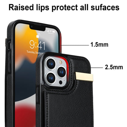 For iPhone 12 / 12 Pro Metal Buckle Card Slots Phone Case(Black) - iPhone 12 / 12 Pro Cases by buy2fix | Online Shopping UK | buy2fix