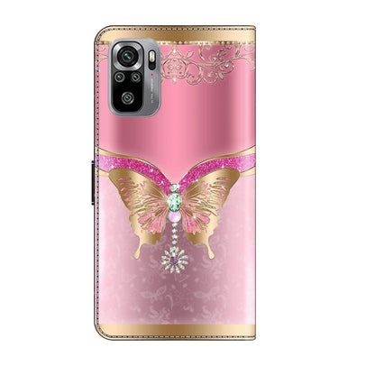 For Xiaomi Redmi Note 10 4G Crystal 3D Shockproof Protective Leather Phone Case(Pink Bottom Butterfly) - Xiaomi Cases by buy2fix | Online Shopping UK | buy2fix
