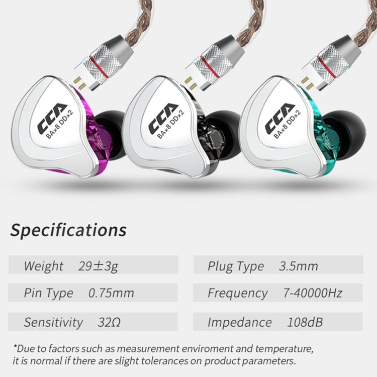 CCA CCA-C10 3.5mm Gold Plated Plug Ten Unit Hybrid Wire-controlled In-ear Earphone, Type:without Mic(Streamer Purple) - In Ear Wired Earphone by CCA | Online Shopping UK | buy2fix