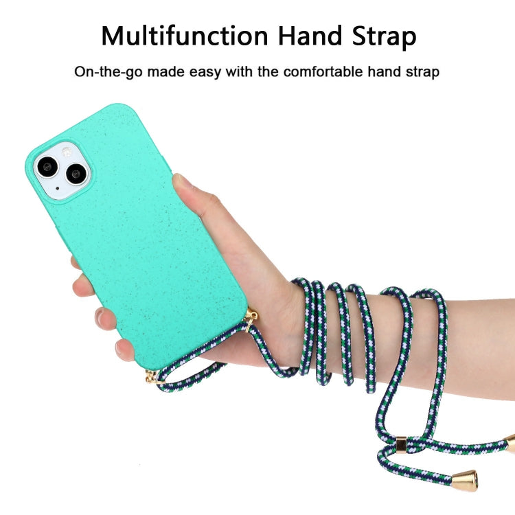 For iPhone 15 Wheat Straw Material + TPU Phone Case with Lanyard(Green) - iPhone 15 Cases by buy2fix | Online Shopping UK | buy2fix