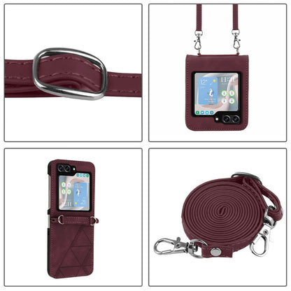 For Samsung Galaxy Z Flip5 5G Crossbody 3D Embossed Flip Leather Phone Case(Wine Red) - Galaxy Z Flip5 Cases by buy2fix | Online Shopping UK | buy2fix