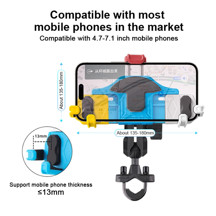 MOTOSLG Crab Motorcycle Phone Clamp Bracket L-Type Rear Mirror Mount(Yellow Blue White) - Holder by MOTOLSG | Online Shopping UK | buy2fix