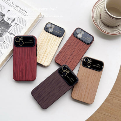 For iPhone 12 Wood Grain TPU Phone Case with Lens Film(Beige) - iPhone 12 / 12 Pro Cases by buy2fix | Online Shopping UK | buy2fix