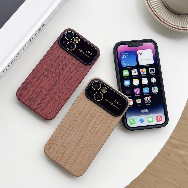 For iPhone 12 Wood Grain TPU Phone Case with Lens Film(Beige) - iPhone 12 / 12 Pro Cases by buy2fix | Online Shopping UK | buy2fix