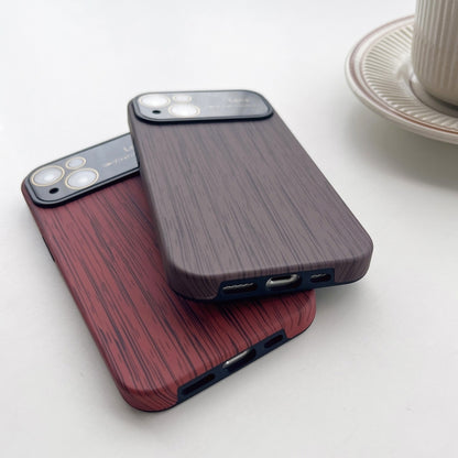 For iPhone 12 Wood Grain TPU Phone Case with Lens Film(Brown) - iPhone 12 / 12 Pro Cases by buy2fix | Online Shopping UK | buy2fix