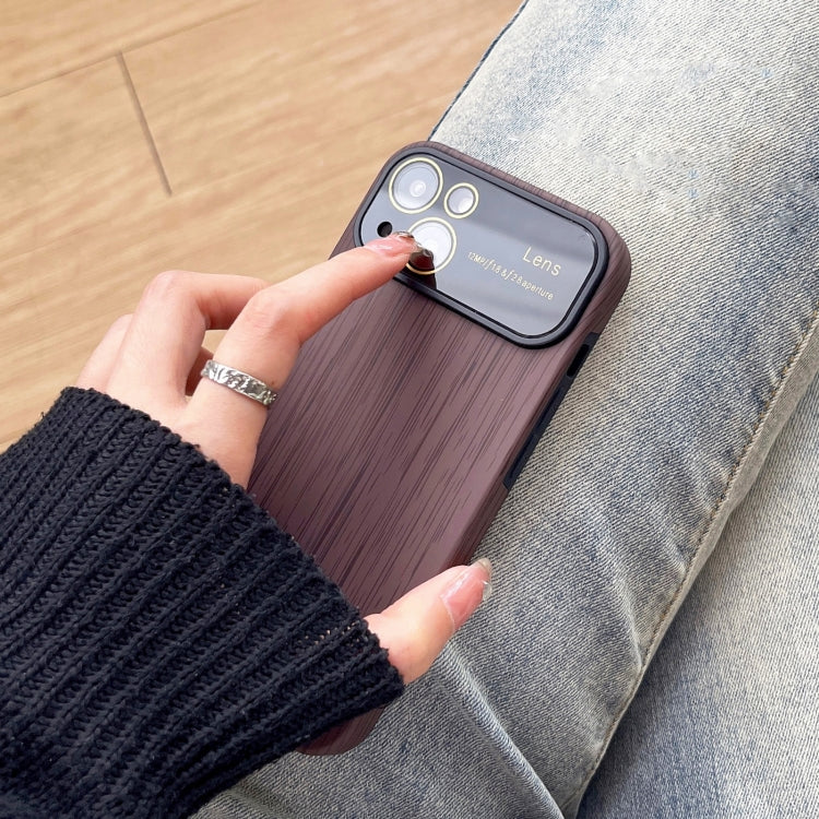 For iPhone 14 Wood Grain TPU Phone Case with Lens Film(Brown) - iPhone 14 Cases by buy2fix | Online Shopping UK | buy2fix