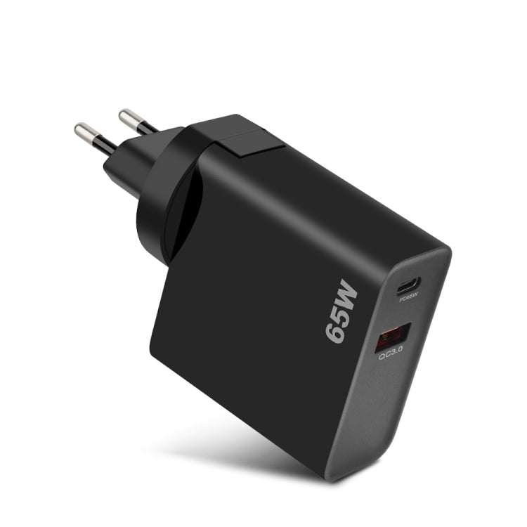 GVDA 65W USB+USB-C/Type-C Fast Charger, EU / US Plug(Black) - USB Charger by GVDA | Online Shopping UK | buy2fix