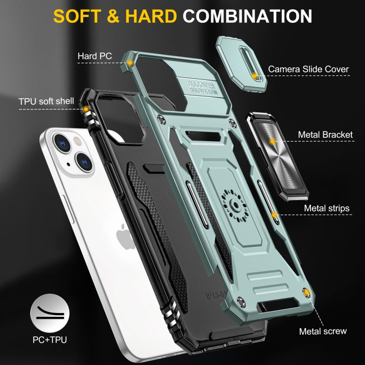For iPhone 15 Armor PC + TPU Camera Shield Phone Case(Alpine Green) - iPhone 15 Cases by buy2fix | Online Shopping UK | buy2fix