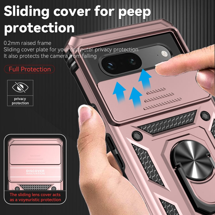 For Google Pixel 7a Sliding Camshield Holder Phone Case(Rose Gold) - Google Cases by buy2fix | Online Shopping UK | buy2fix